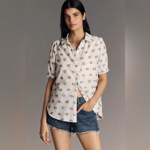 NWT Anthropologie Pilcro The Aly Puff-Sleeve Blouse, Size L